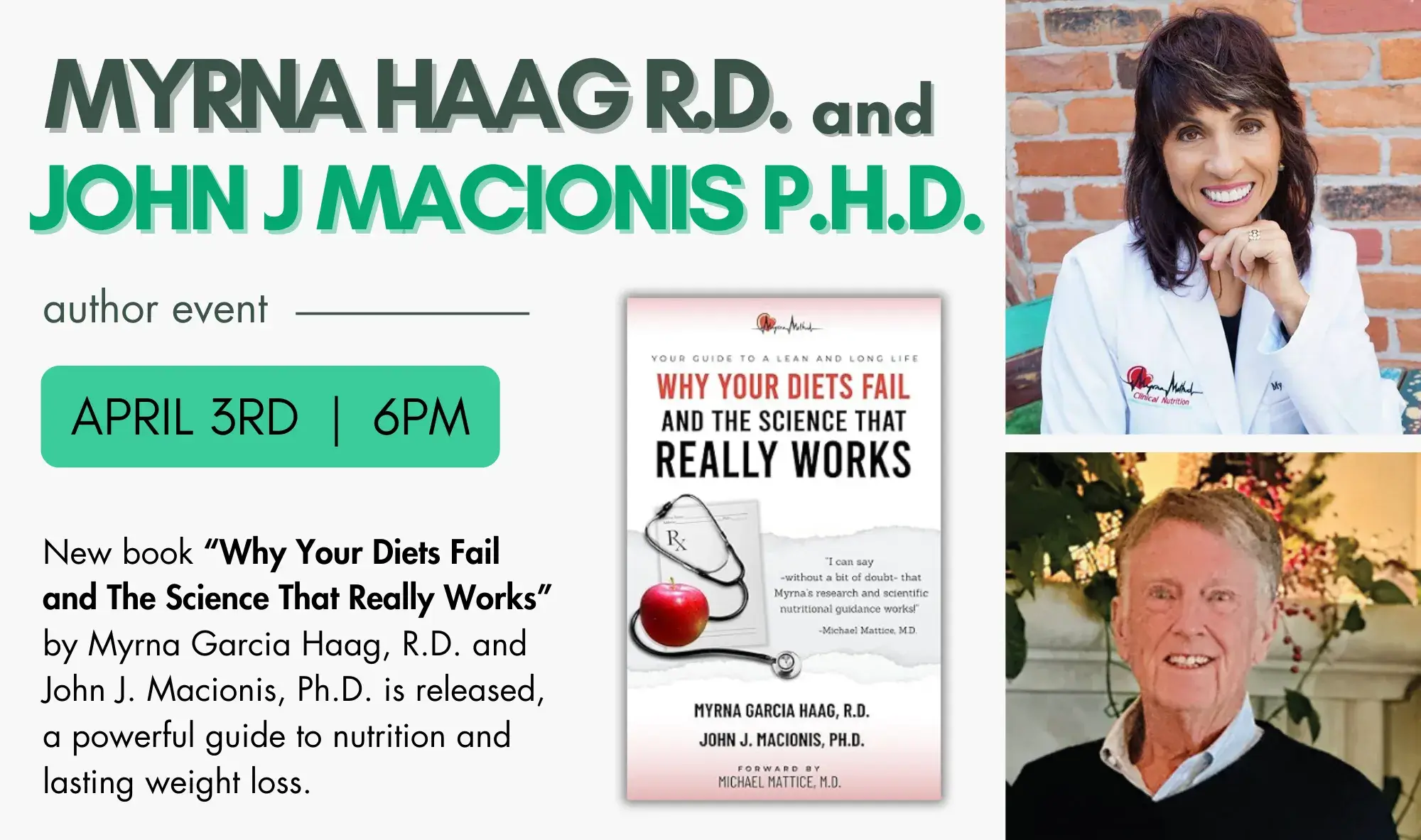 Myrna Haag R.D. and John J Macionis P.H.D. presenting Why Your Diets Fail and the Science That Really Works